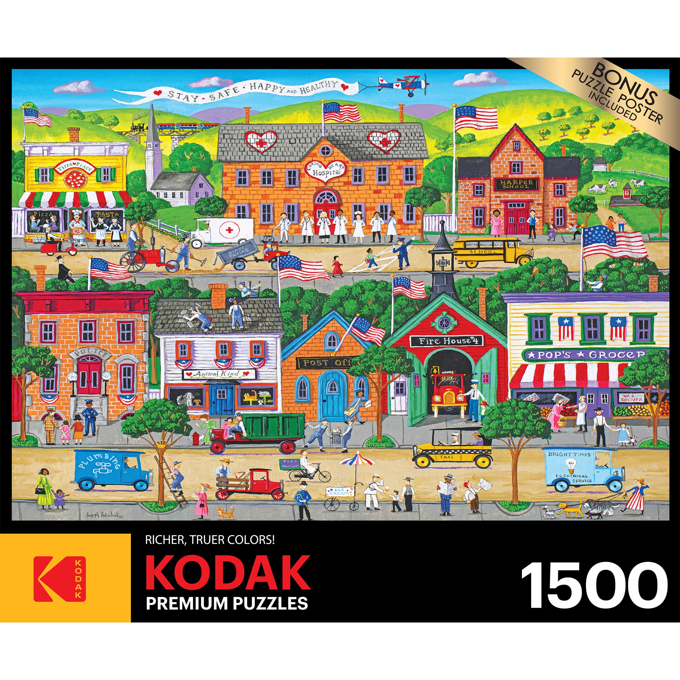 RoseArt Kodak Premium Hometown Heroes puzzle closeup pieces emphasize texture and color.