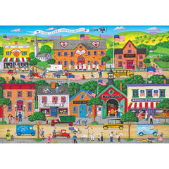RoseArt Kodak Premium Hometown Heroes puzzle cover with vibrant imagery for immersive play.