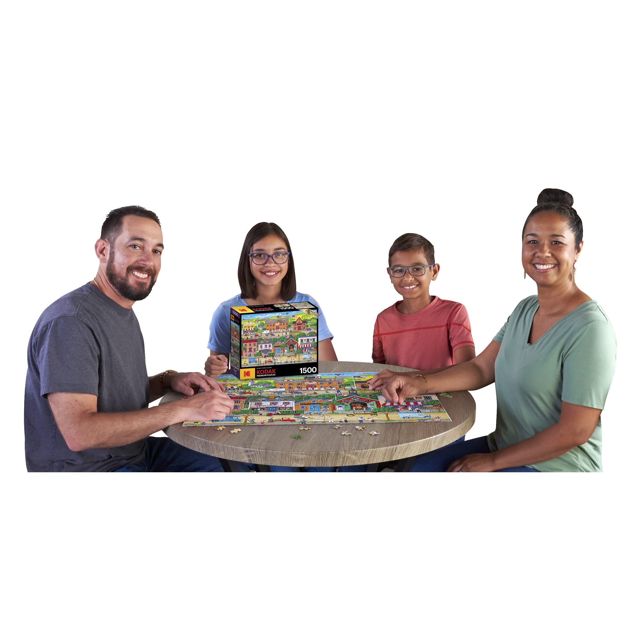 RoseArt Kodak Premium Hometown Heroes puzzle poster included for quick planning.