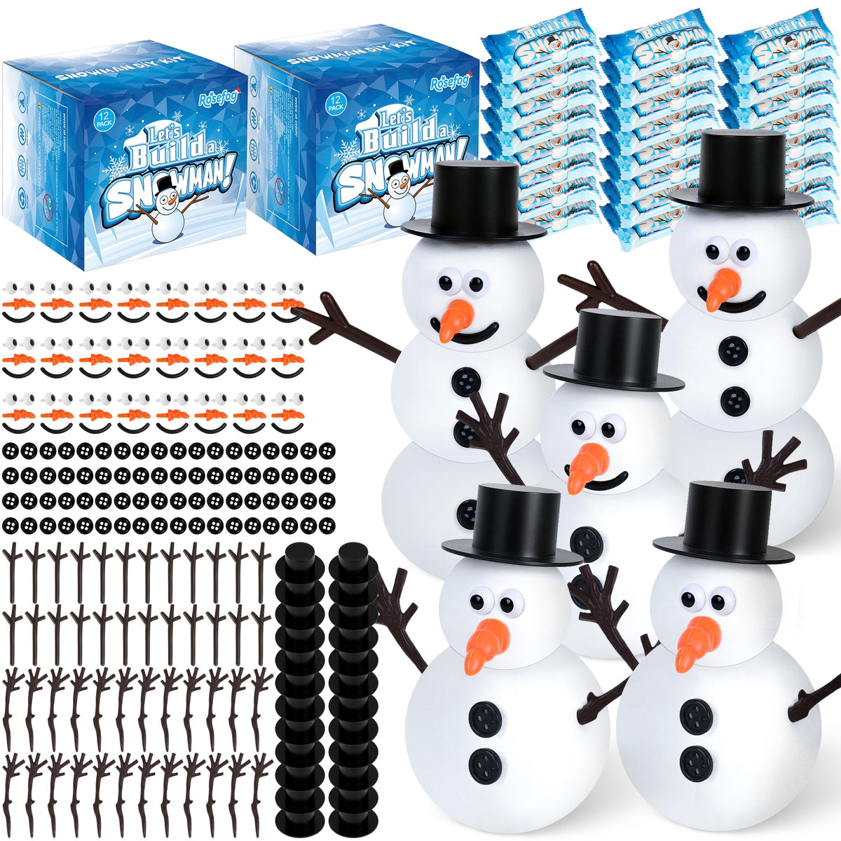RoseFog Snowman Craft Kit packaging and air-dry clay for easy holiday crafts.