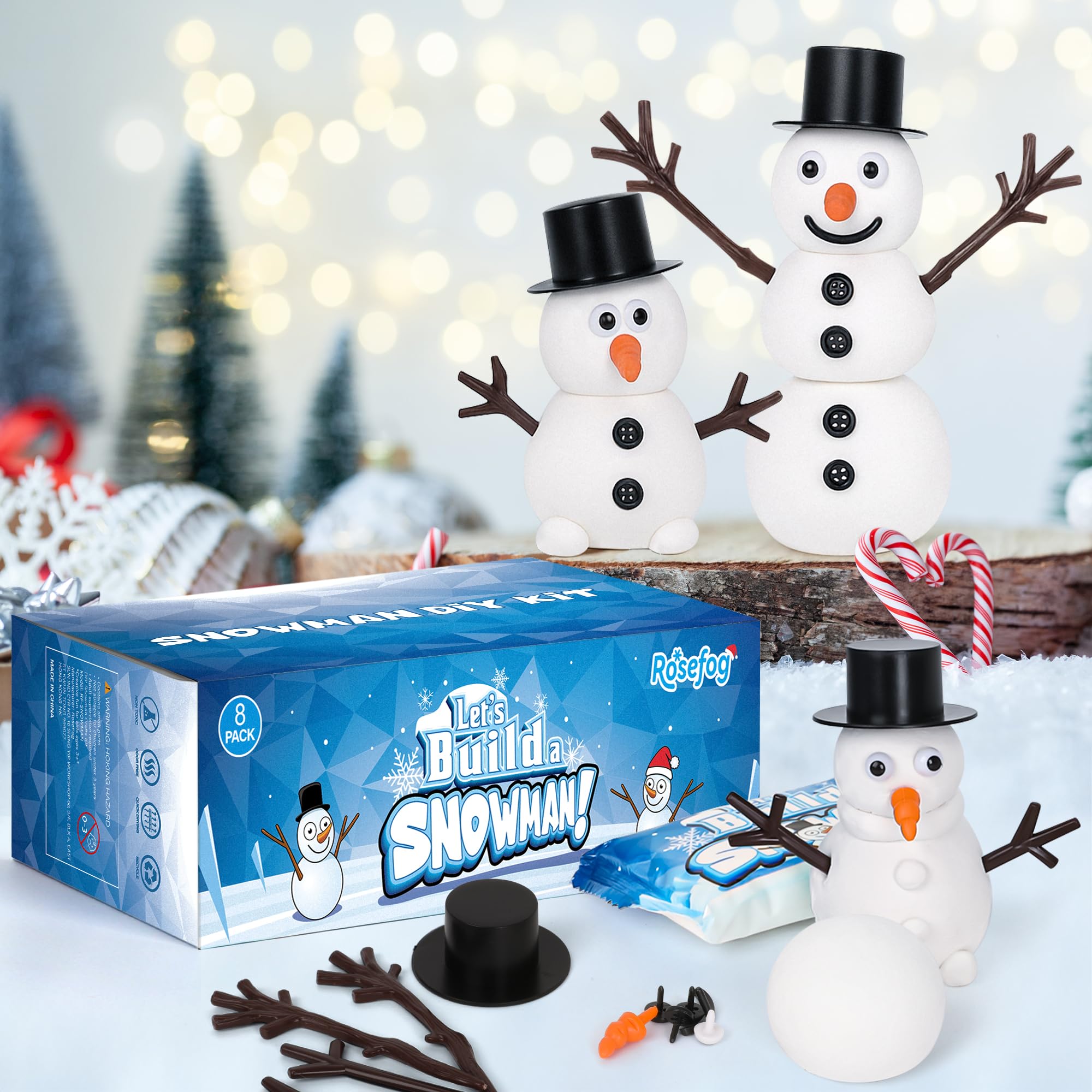 RoseFog snowman kit with hat, eyes, nose, and buttons for creativity.