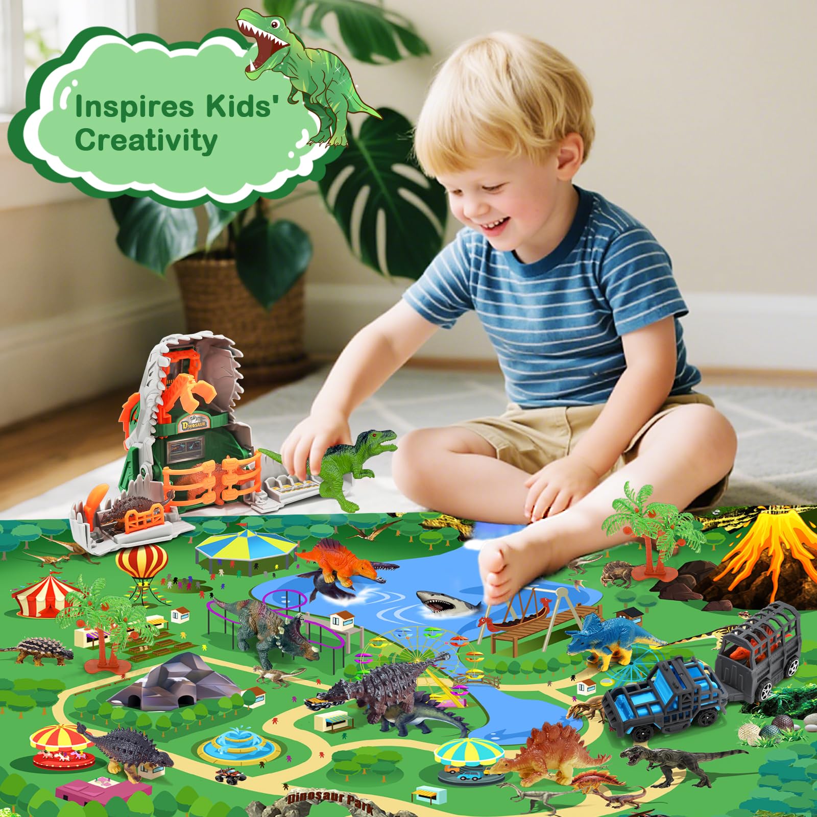 ROSEORGUN dinosaur park map to plan adventures and storytelling.
