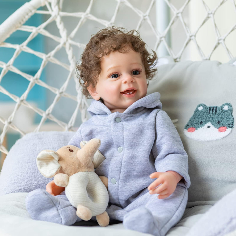 ROSHUAN Reborn Baby Boy 22in curly hair and bright eyes for engagement.