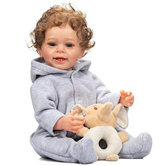 ROSHUAN Reborn Baby Boy 22in rooted hair for realistic styling and care play.