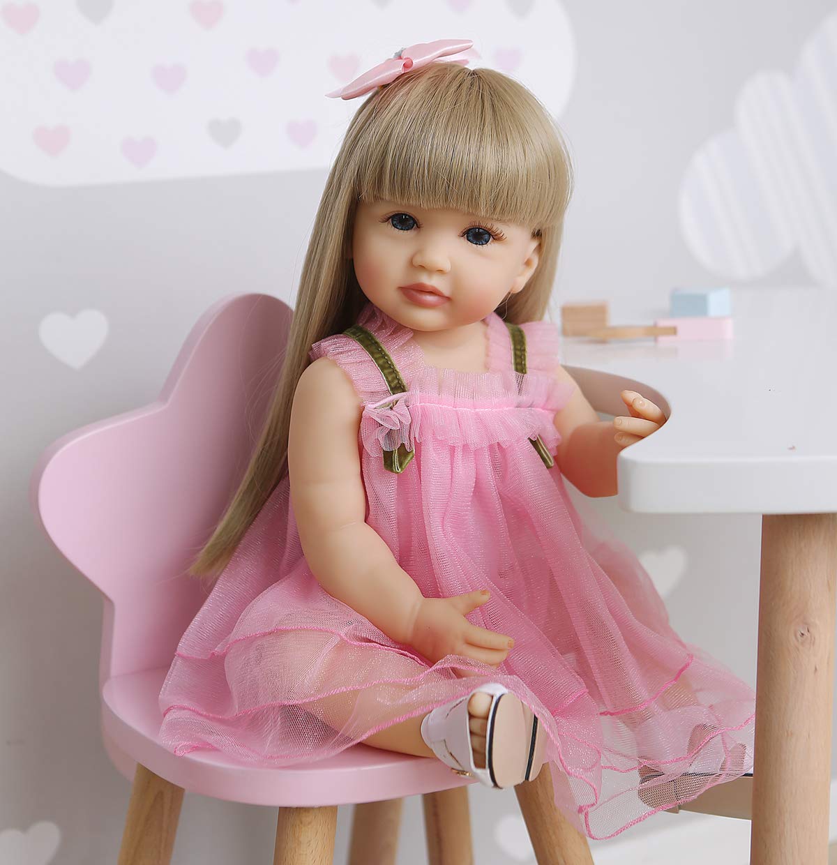 ROSHUAN Reborn doll 22in girl with pink dress for imaginative play