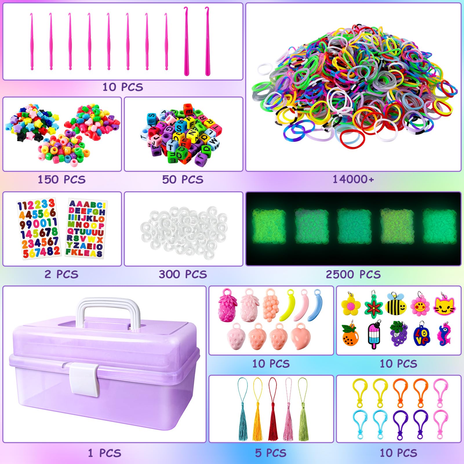 ROSHUKG 14500 colorful bands closeup highlights variety for quick creative bracelets.