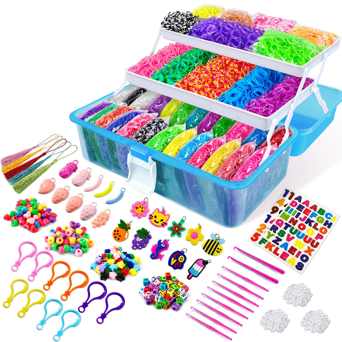 ROSHUKG 14500 colorful rubber bands kit—ideal for bracelets and crafts.