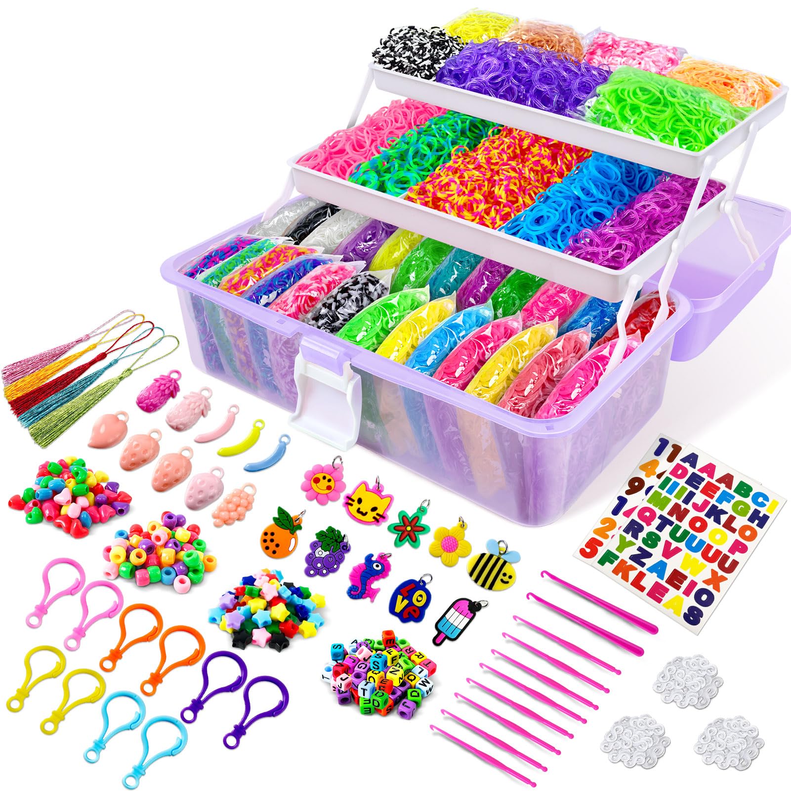 ROSHUKG 14500 rubber band bracelet kit purple box sparks colorful bracelet design ideas.