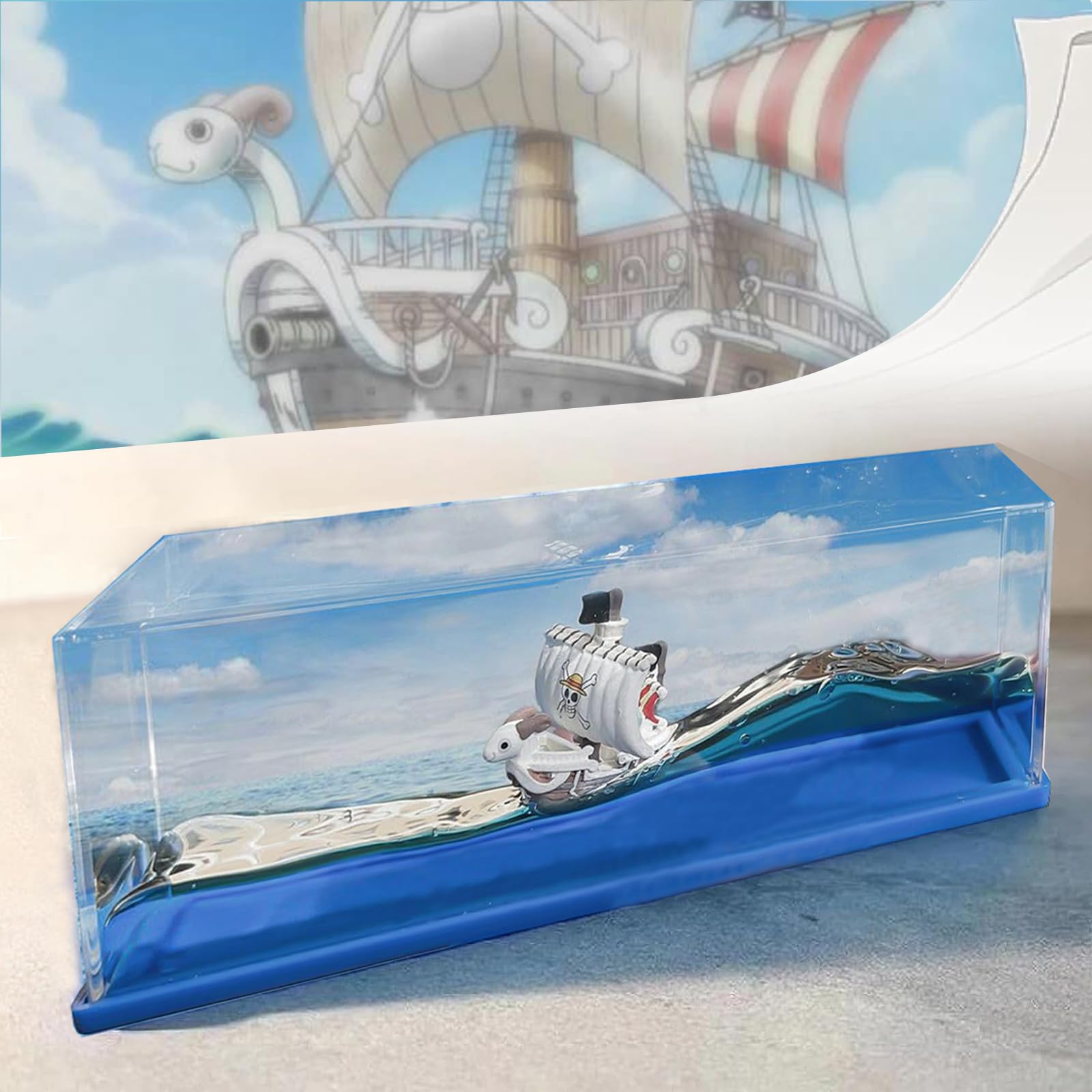 ROSSOM Going Merry drift bottle on desk adds nautical charm for anime fans