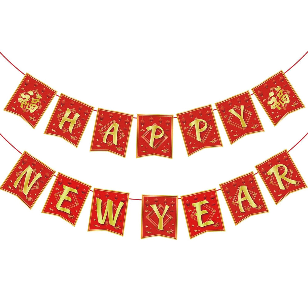 Rosulasi Chinese New Year banner with two strings and 14 cards creates a festive backdrop.