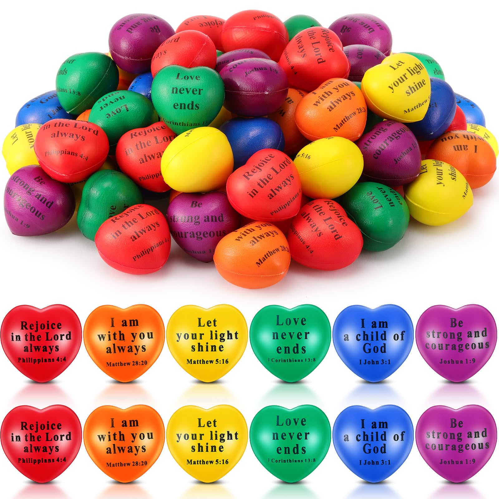 Rotatingpals 72-piece Christian heart stress balls with color variety for gifts and parties.