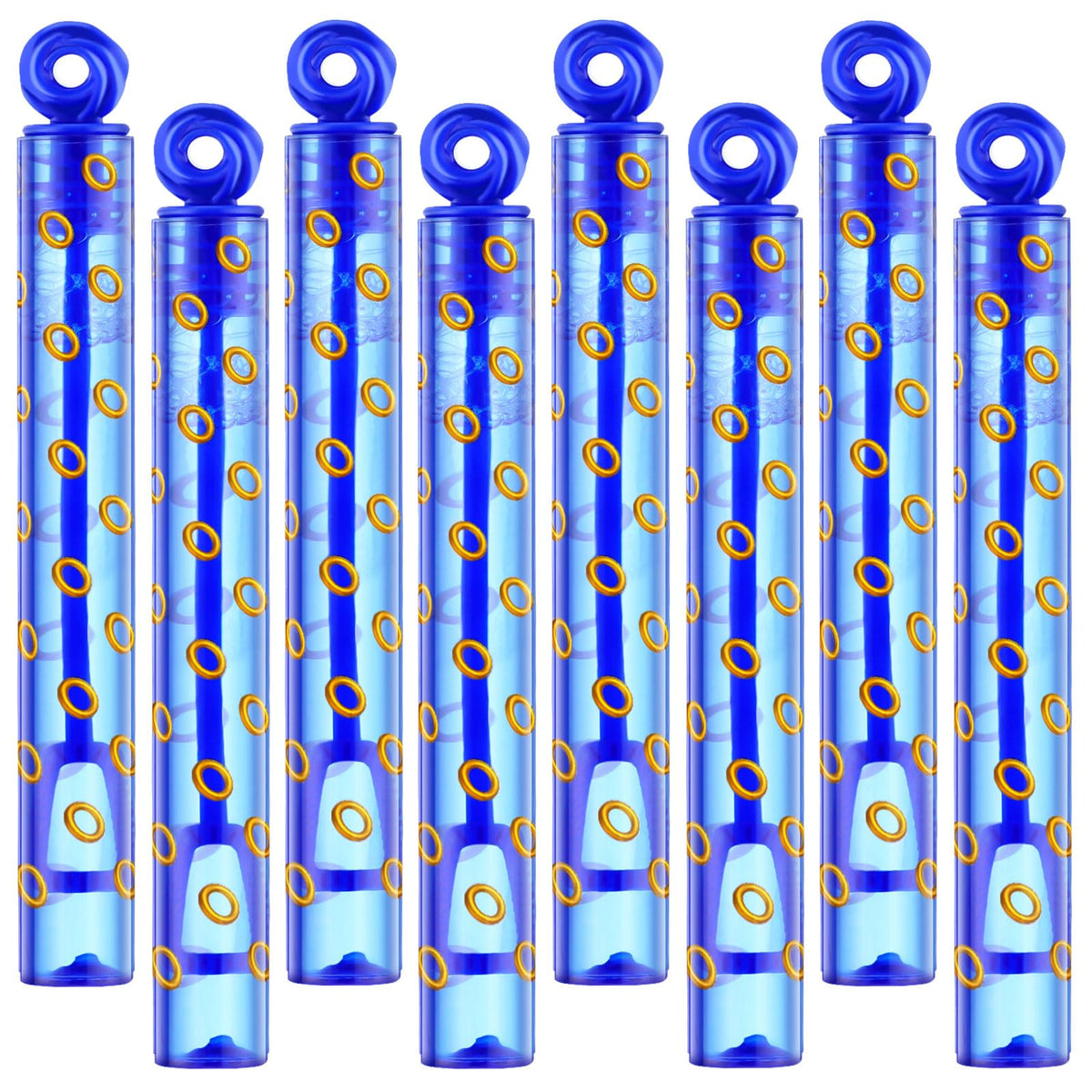 Rotatingpals blue bubble wand with gold ring design, ideal for party fun.