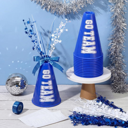 Rotatingpals go-team transfer stickers on blue megaphones for easy customization