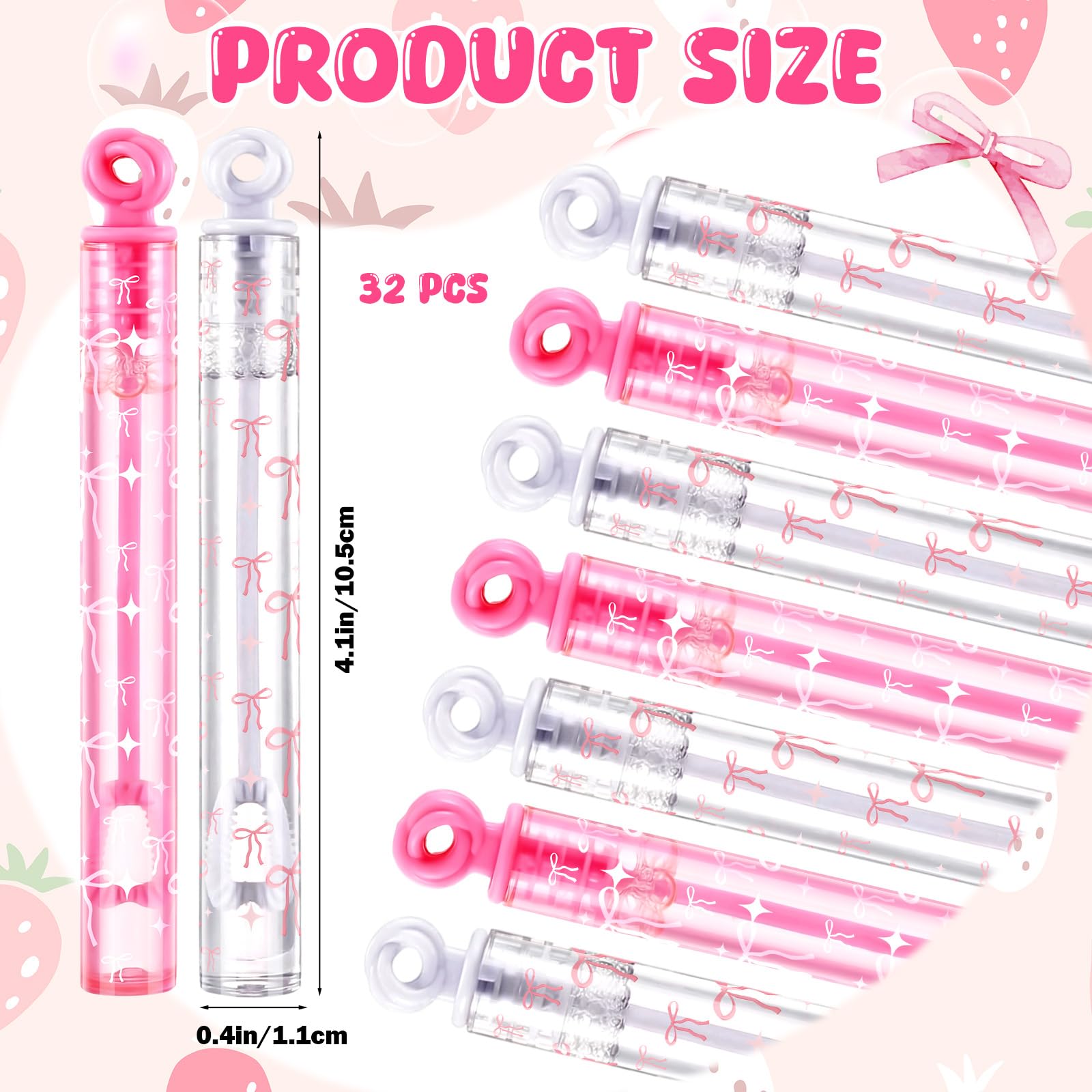 Rotatingpals pink bow design closeup bubble wand showing detail and handle.