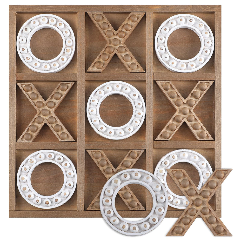 Rotatingpals Tic Tac Toe board on rustic wood, ideal for cozy family game nights.