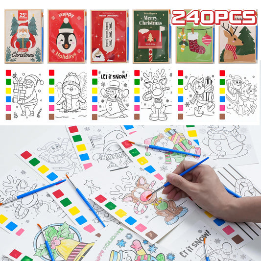 Rotu watercolor coloring sheets for kids' Christmas crafts, mess-free fun
