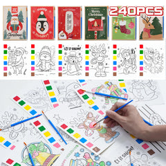 Rotu watercolor coloring sheets for kids' Christmas crafts, mess-free fun