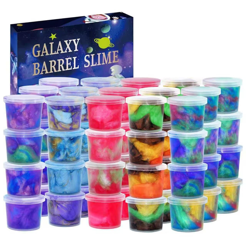 Roujiamo Galaxy Slime 48-pack box showing colorful non-sticky slime for kids.