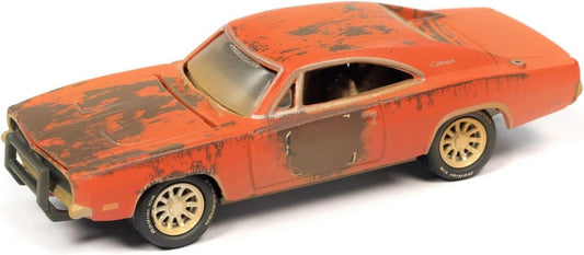 Round 2 1969 Charger R/T Orange opening-hood interior view for realistic display.