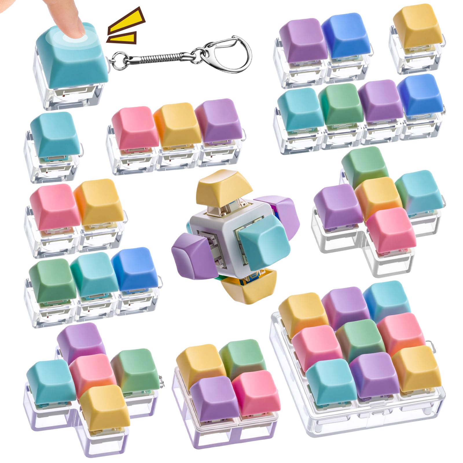 RoundFunny 12-pcs keyboard clicker set for portable desk stress relief.