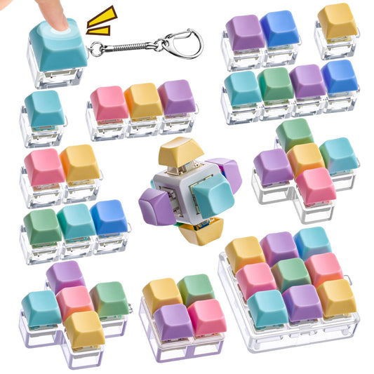 RoundFunny 12-pcs keyboard clicker set for portable desk stress relief.