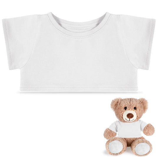 RoundFunny bear shirt white front view on plush toy, easy to clean