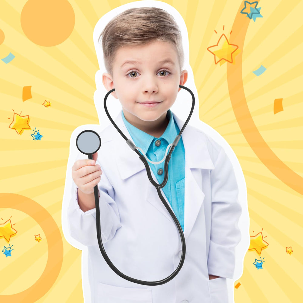 RoundFunny kids stethoscope toy in black for versatile costume play.