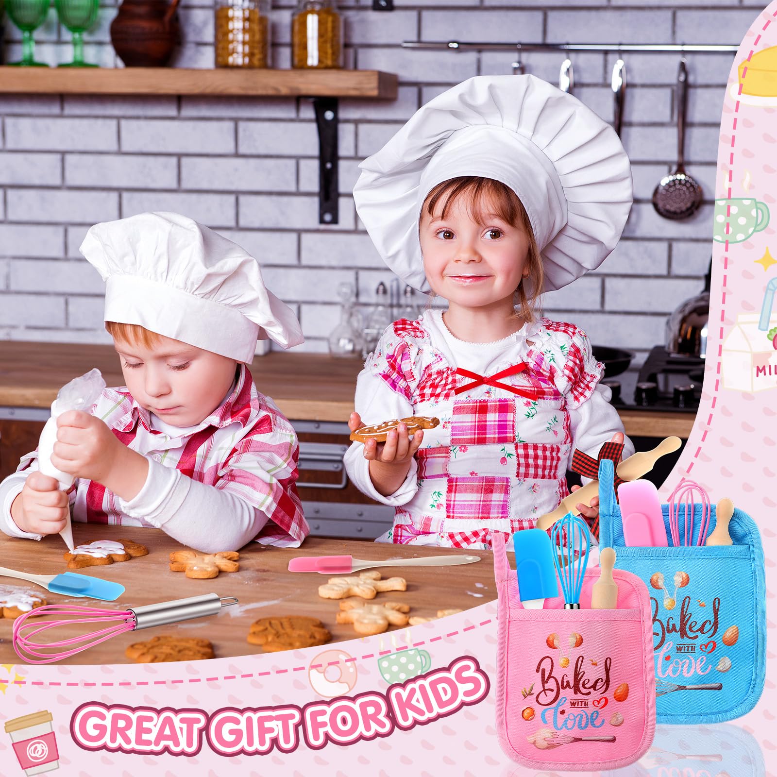 RoundFunny pot holder pair adds safety while little bakers explore the kitchen.