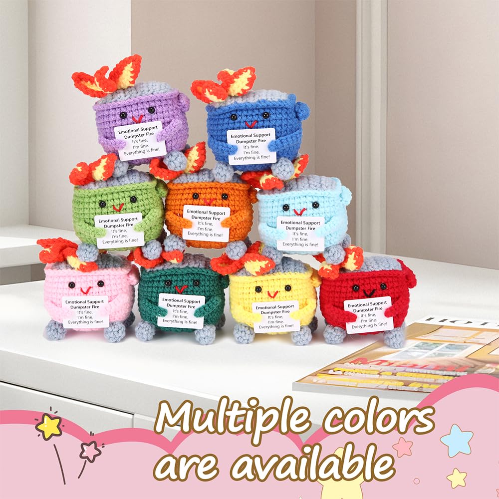RovyFota green crochet support-card doll offers cozy companionship and desk-friendly decor.