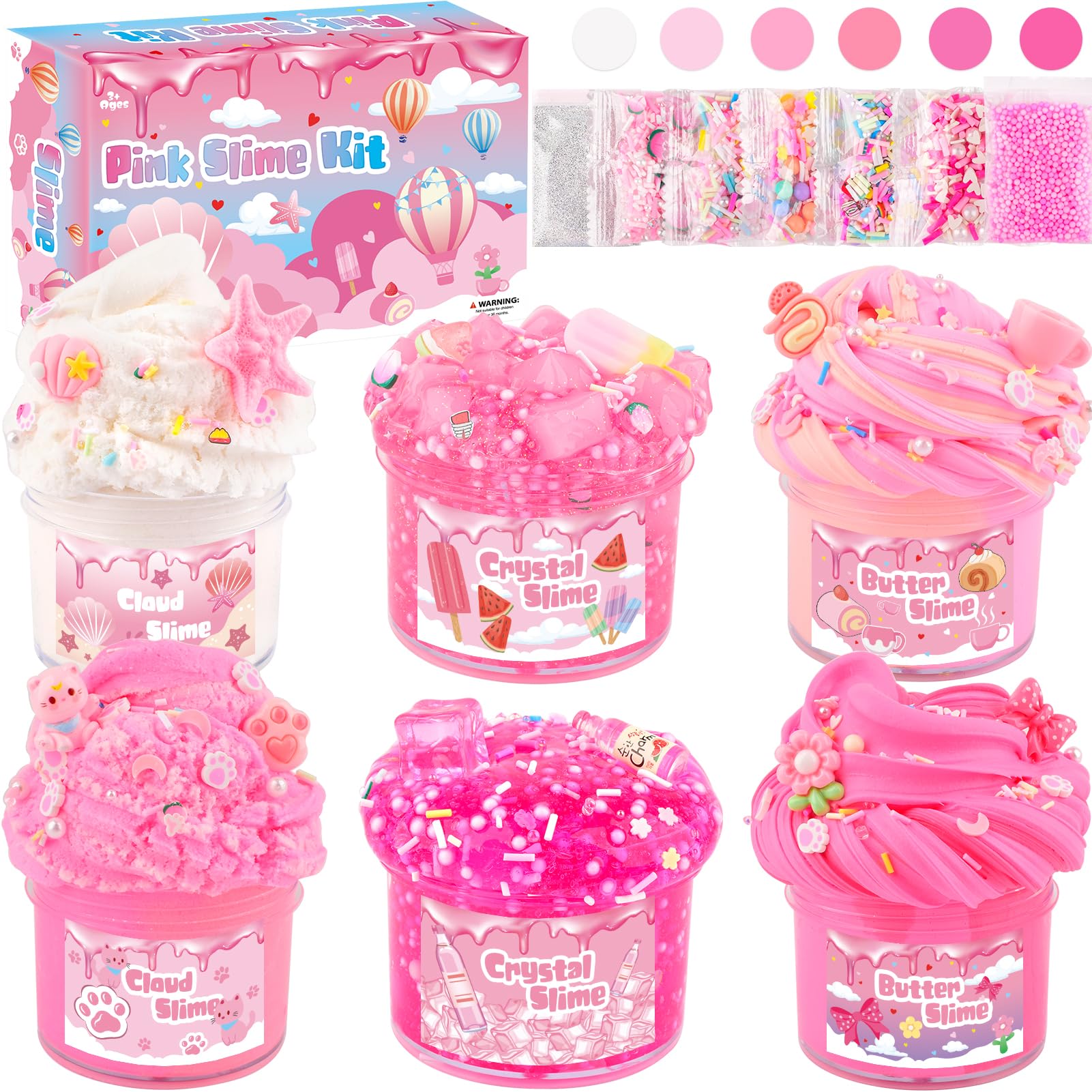 Rowecvce 6 pack slimes kit showcasing a pink gradient slime collection for creative play