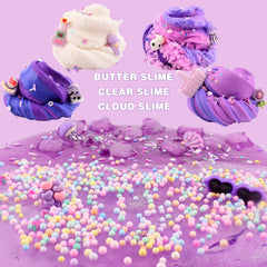 Rowecvce six-pack slime kit Cloud Butter slime texture for soft stretch.