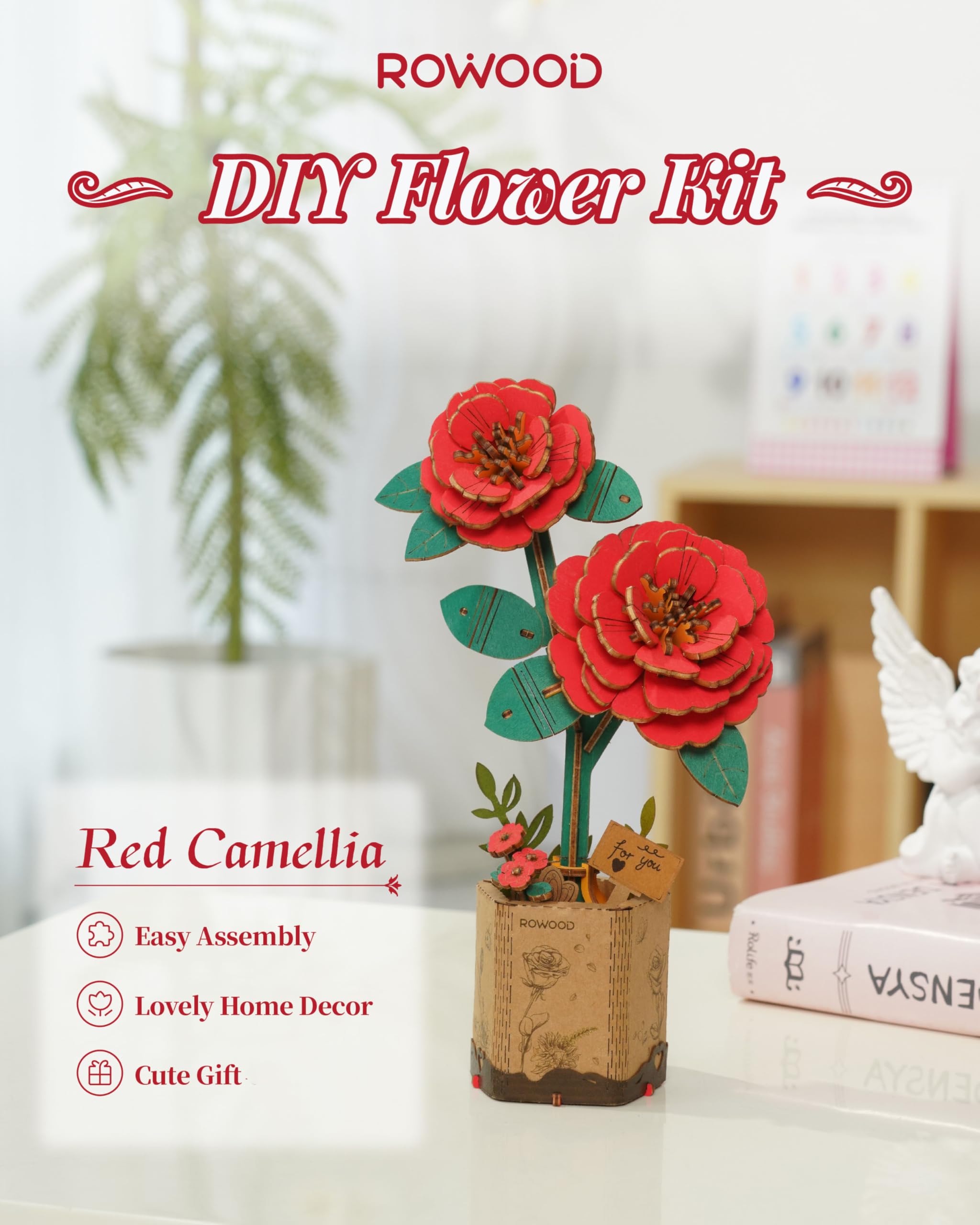 Rowood 3D puzzle artificial flower with adjustable stem for bouquet customization