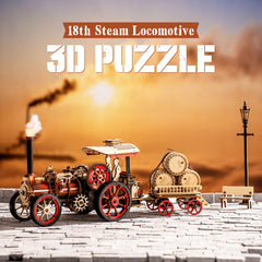 Rowood 3D puzzle steam locomotive side view showcasing precise laser-cut parts.