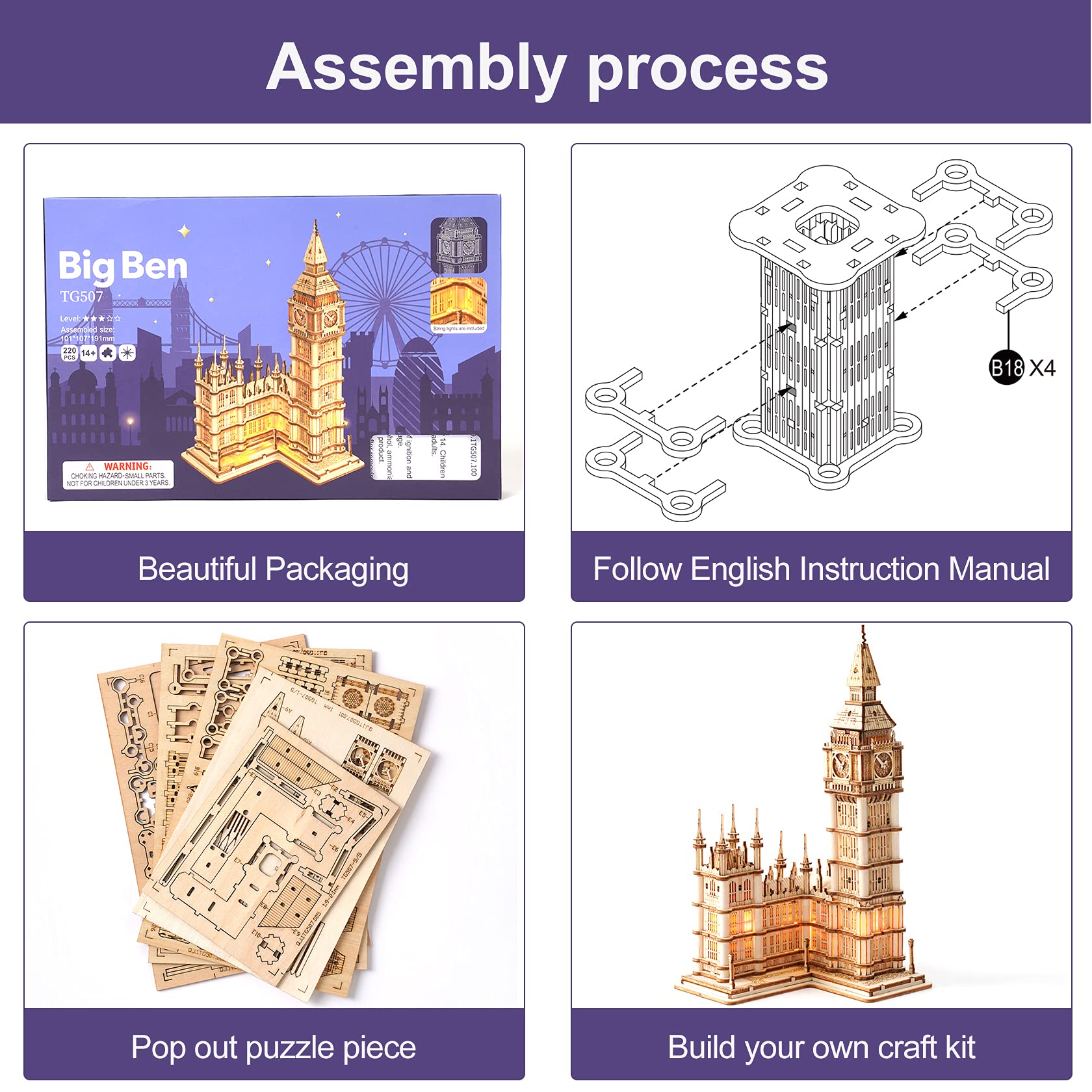 Rowood Big Ben puzzle assembled display ready for home decor