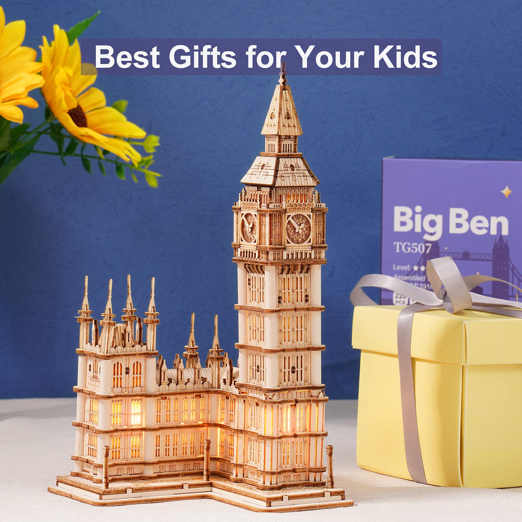 Rowood Big Ben puzzle clock face detail emphasizing iconic features