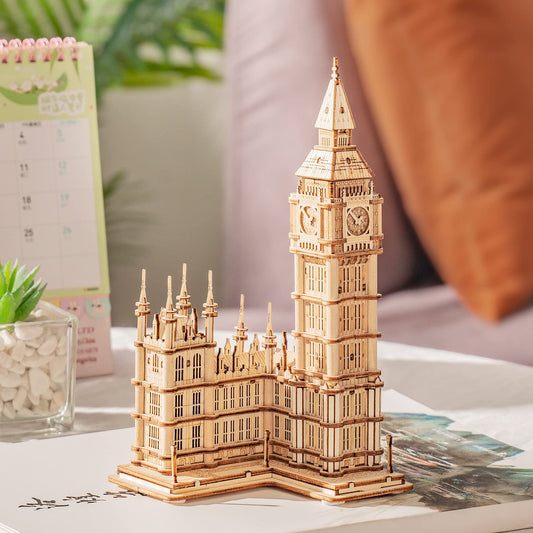 Rowood Big Ben puzzle side angle highlighting precise craftsmanship