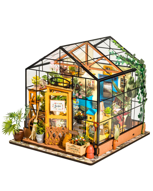 Rowood Cathy's Flower House exterior shows a warm miniature greenhouse for decor