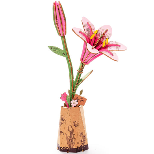 Rowood Pink Lily wooden flower bloom for a tactile, nature-inspired centerpiece