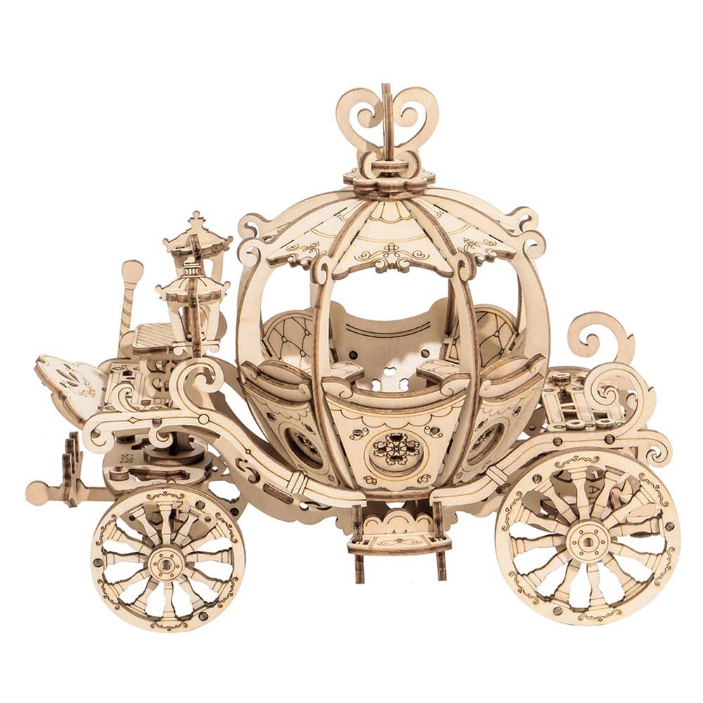 Rowood Pumpkin Cart 3D puzzle assembly with precise laser-cut pieces for a satisfying build