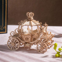 Close-up of detailed cutting on Rowood Pumpkin Cart pieces during progress