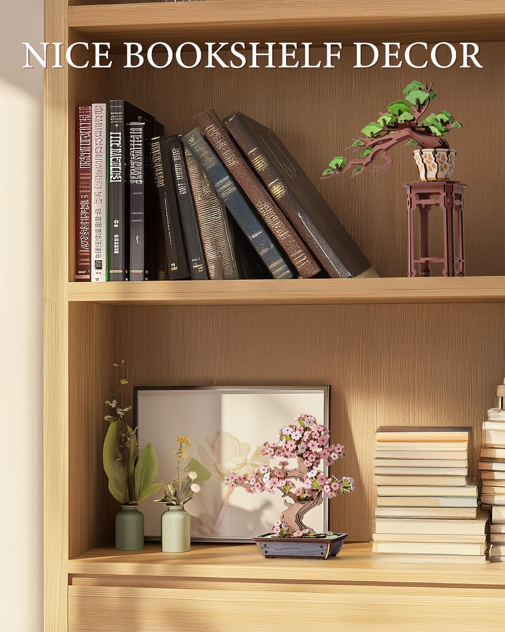 Rowood Sakura Bonsai puzzle placed as a stylish desktop centerpiece.