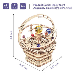 rowood Starry Night Music Box mechanism movement reveals a gentle melody during use