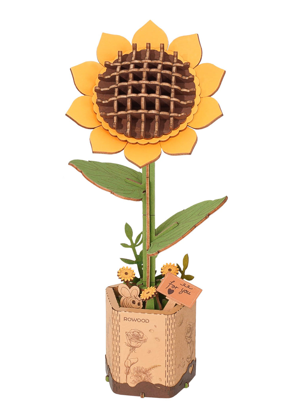 Rowood sunflower wooden puzzle assembly showcases natural design for decor