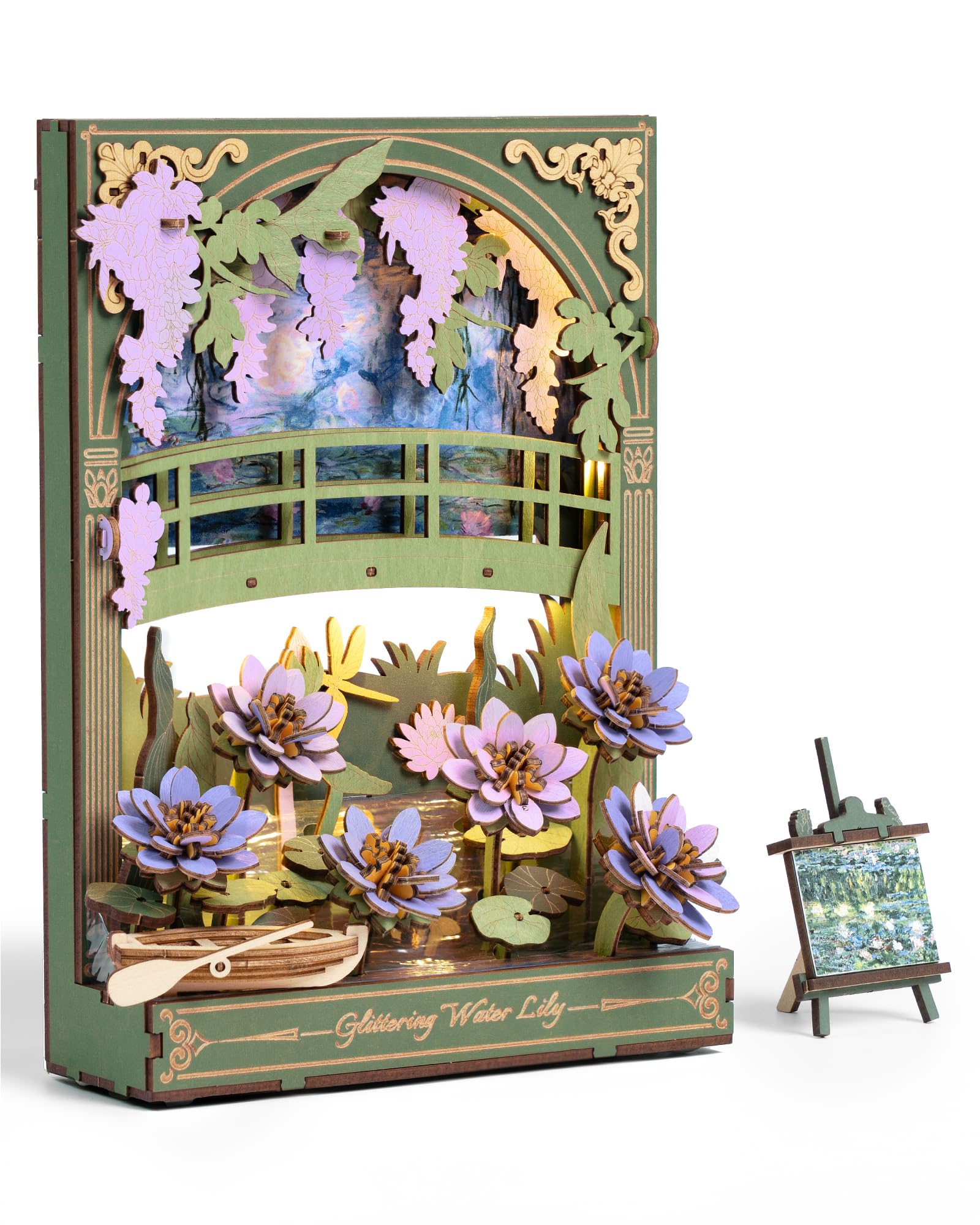Rowood Water Lily 3D puzzle with LED, a striking wall art piece for living rooms