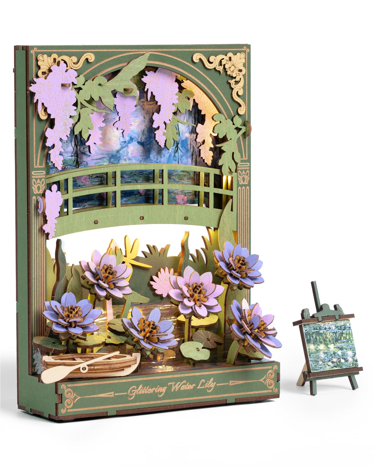 Rowood Water Lily 3D puzzle with LED, a striking wall art piece for living rooms