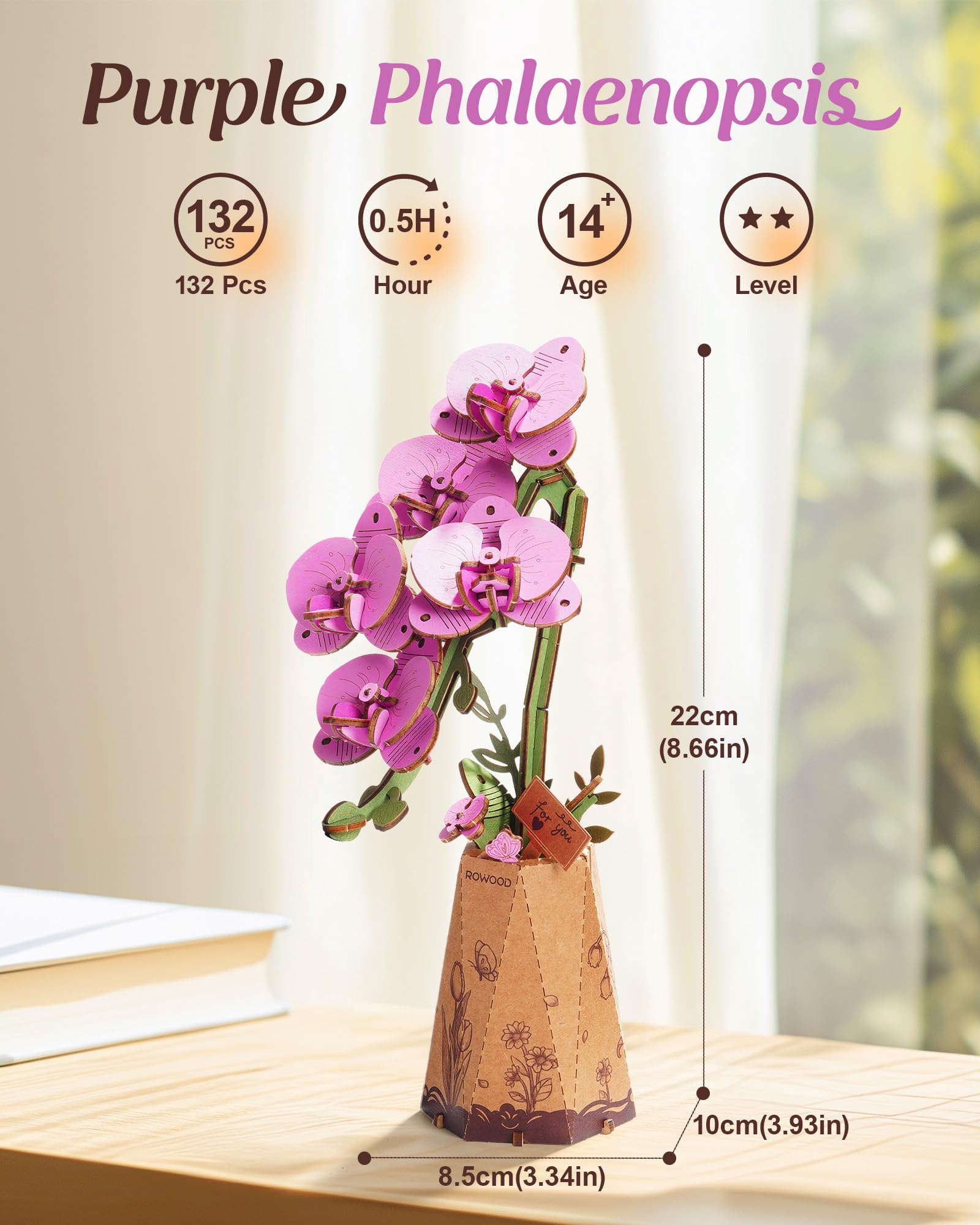 Rowood wooden flower 3D puzzle kit provides engaging, relaxing crafting for adults.
