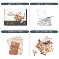 Rowood wooden puzzle pieces labeled for guided building process