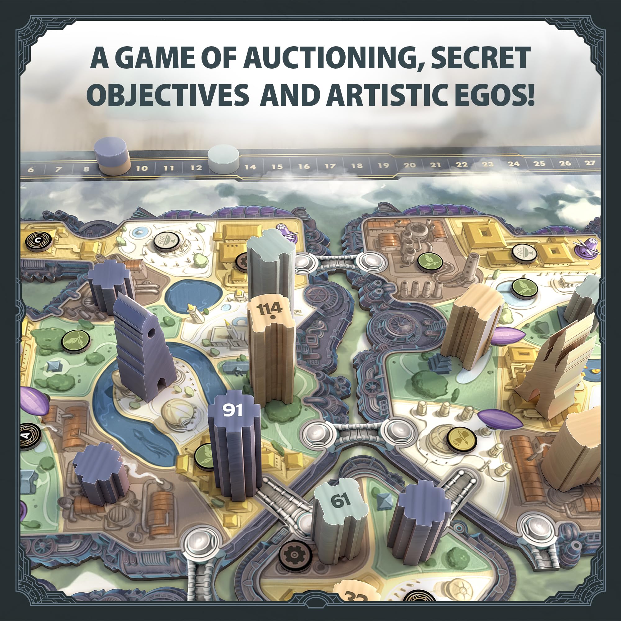 Roxley Skyrise auction cards enabling tense negotiations and clever plays