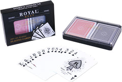 Royal 2-deck poker-size plastic playing cards in clear case for durable, washable gameplay.