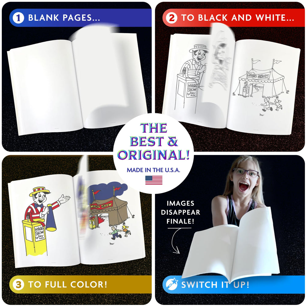 Royal Magic Coloring Book Trick stage performance in a magic show